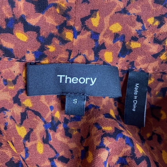 Theory Blouson Sleeve Floral Silk Crepe Neck Tie Blouse - Picture 4 of 6